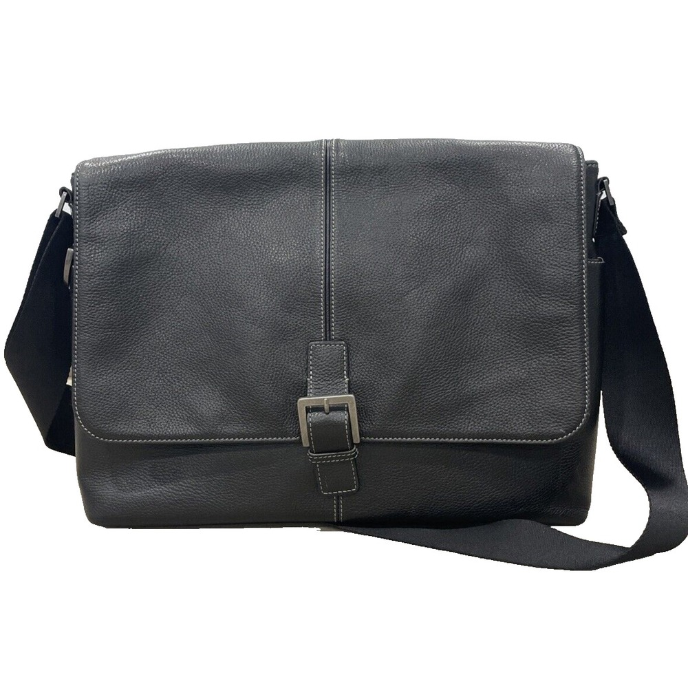 BOCONI Black Tumbled Leather Briefcase Padded Attaché‎ Case RFID Protection